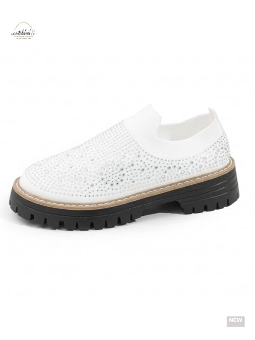 Women's Knit Rhinestone Platform Sock Sneakers Breathable Mesh Round Toe Slip